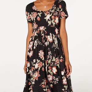 American Rag Junior's Printed Drawstring Waist Dress Black Size Small